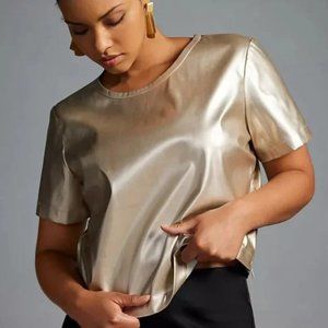 Anthropologie Porridge Collin Faux-Leather Short-Sleeve Top (NEW - Small)